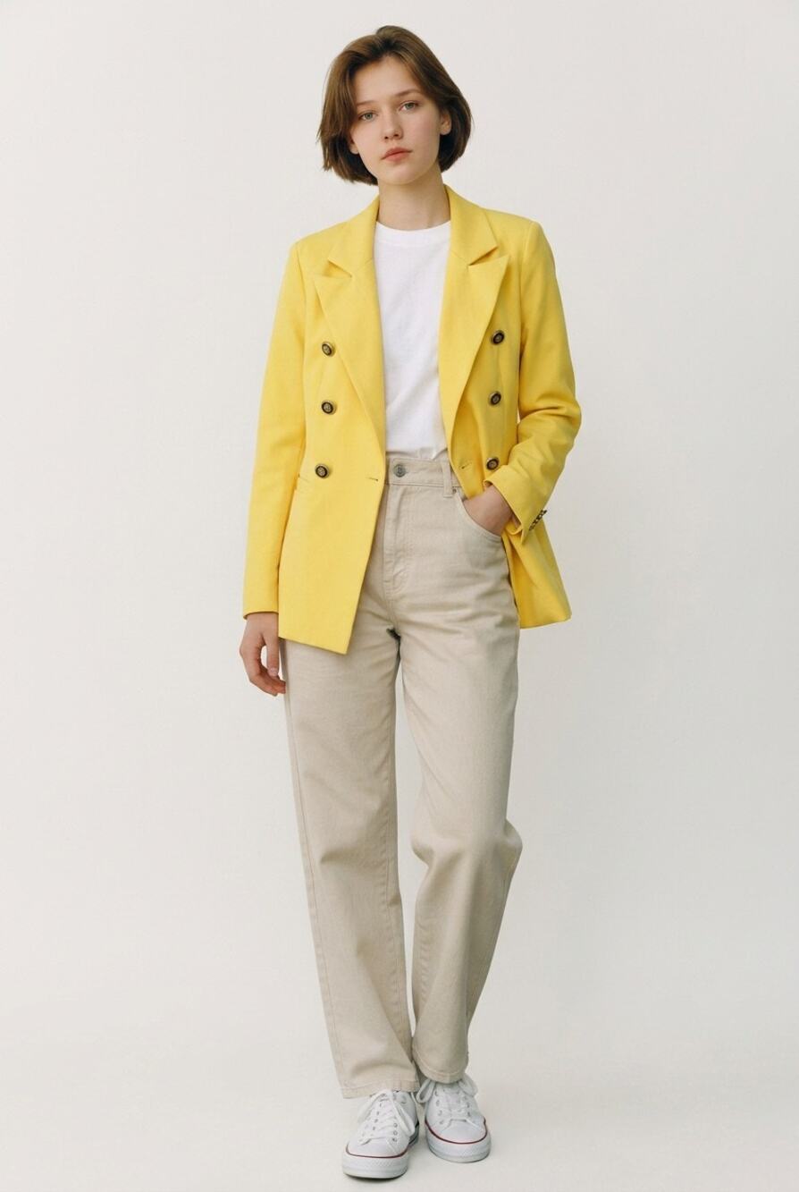 Vintage Yellow XS Blazer Oversized Classic Double Breasted Old Money Jacket Gold